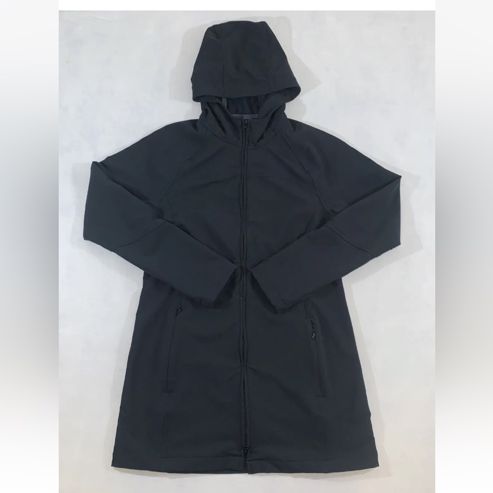 LL Bean Women’s X-Small Regular Softshell Jacket Black Hooded Zip Spandex EUC